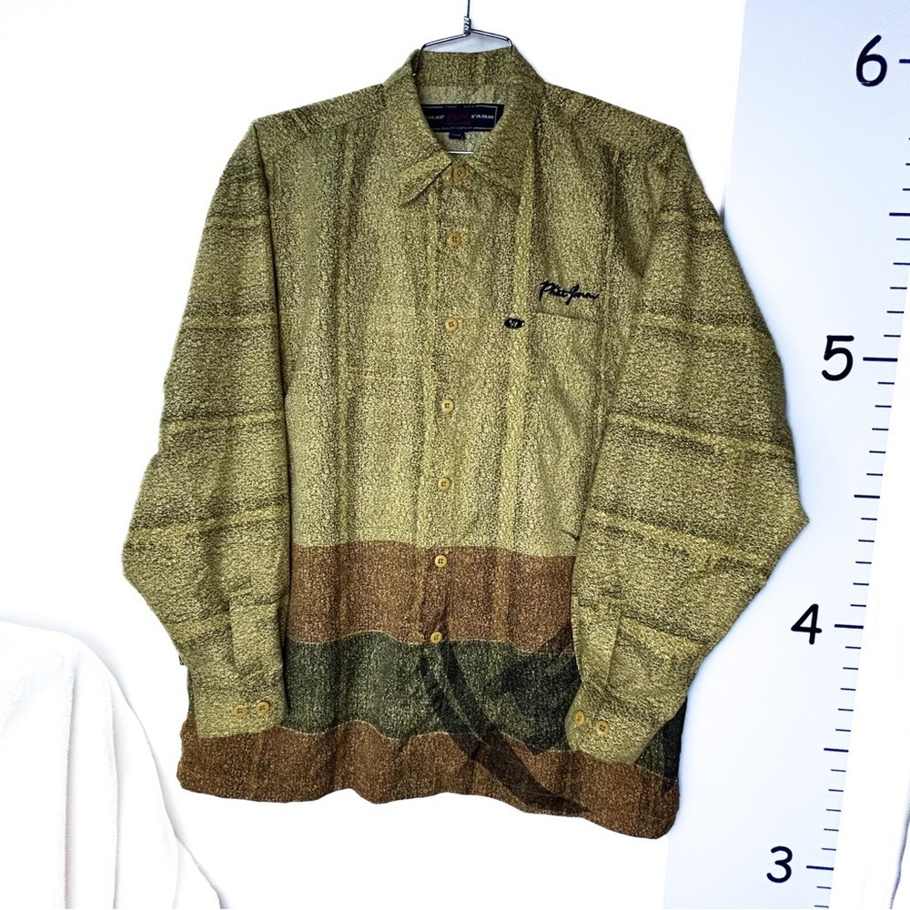 Phat Farm Yellow Blue Heathered Stripe Button-down‎ Shirt Men's XL
